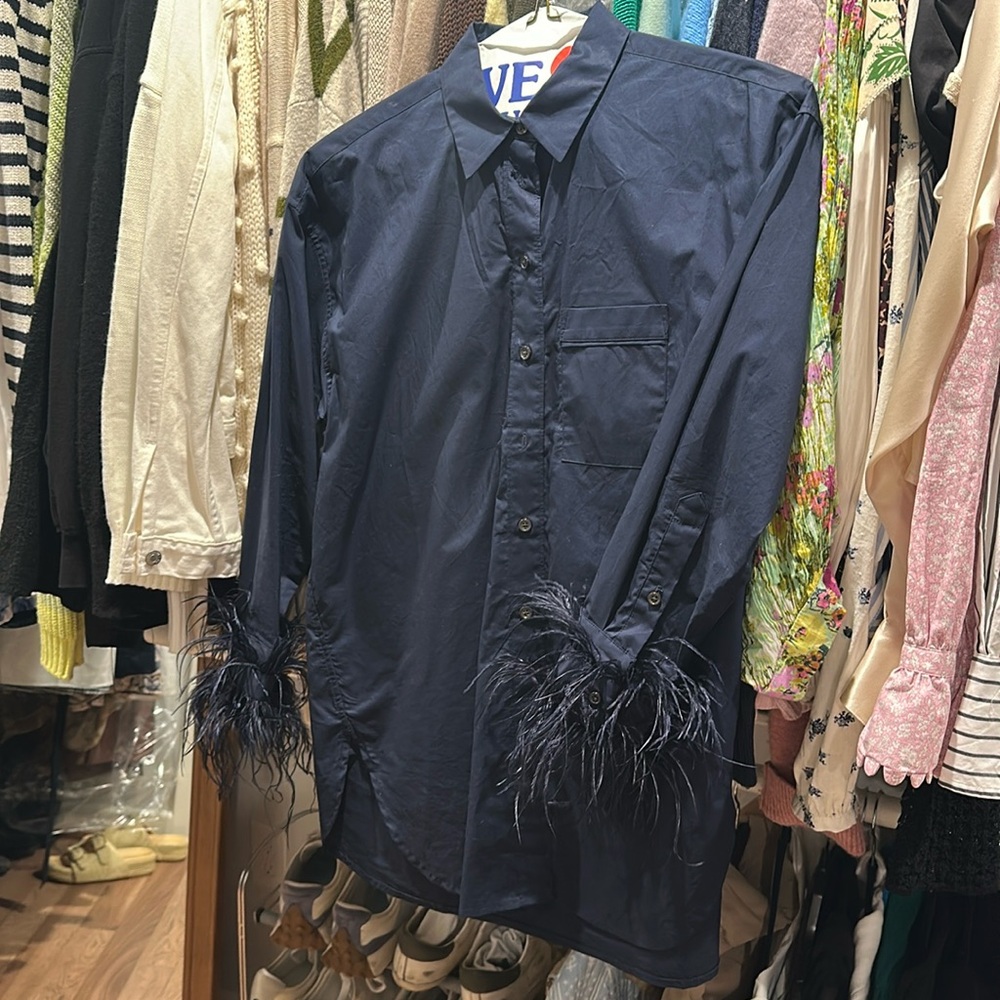 Jcrew feather trim button up top